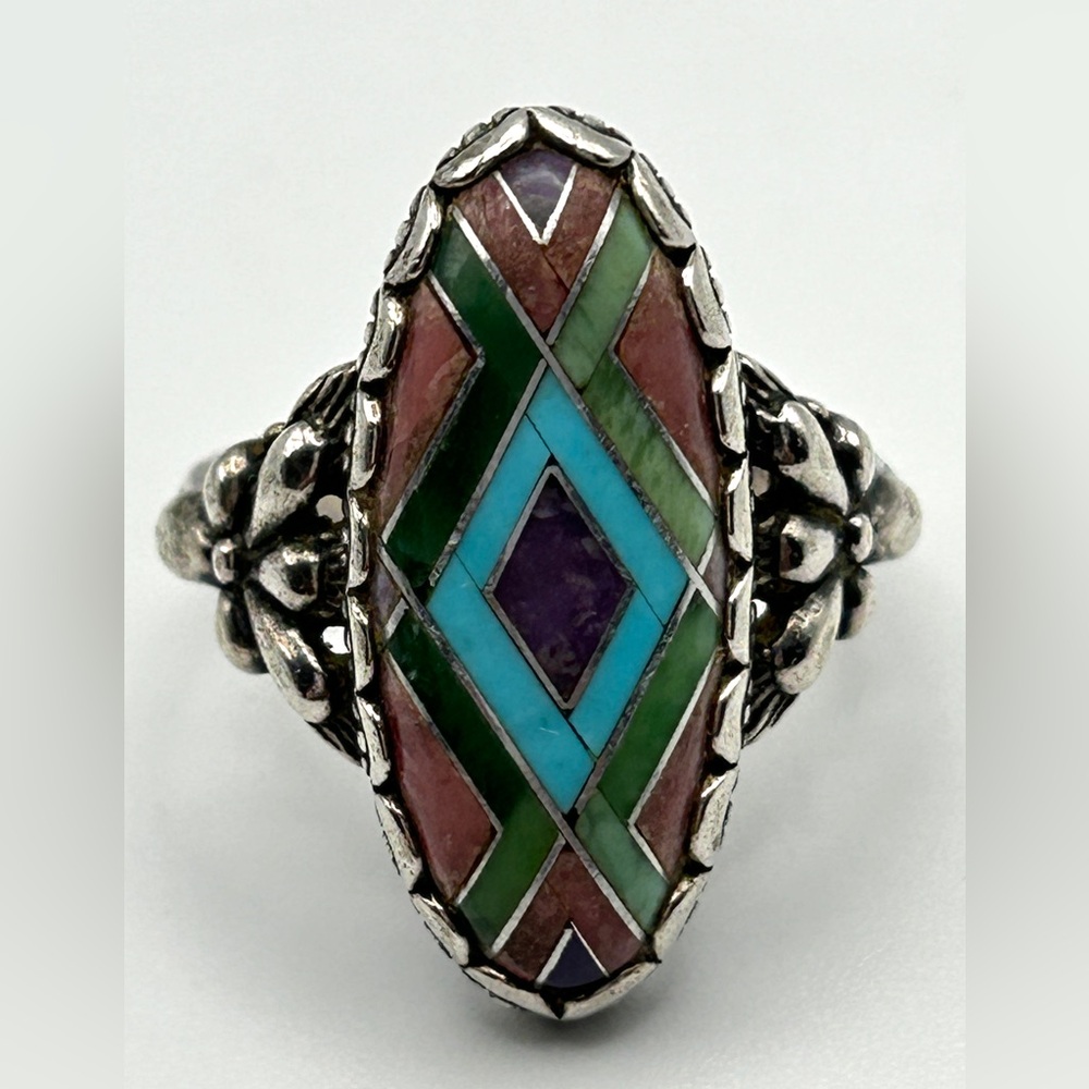 Carolyn Pollack Silver Ring with Turquoise and Purple Inlay - Picture 9 of 16